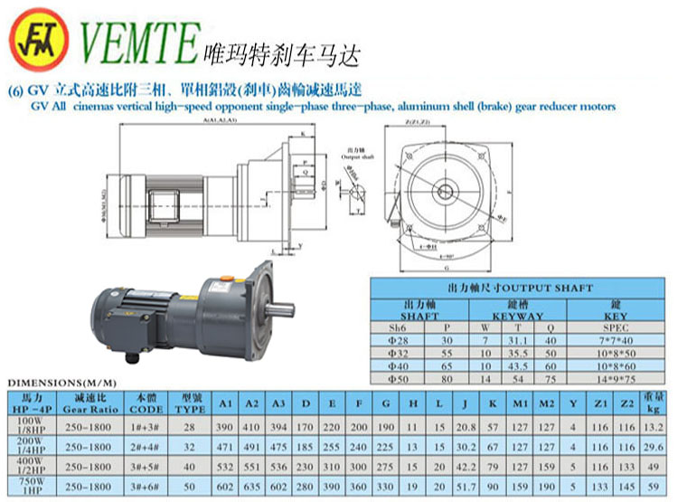 GV立式高速比付三項(xiàng)，單項(xiàng)鋁殼剎車(chē)齒輪減速馬達(dá)